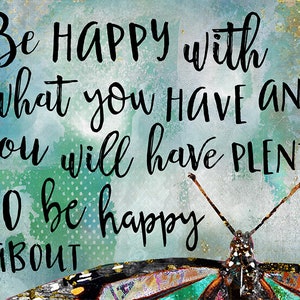 Be Happy Butterfly Art Print - Rustic Boho Cottagecore Summer Wall ...