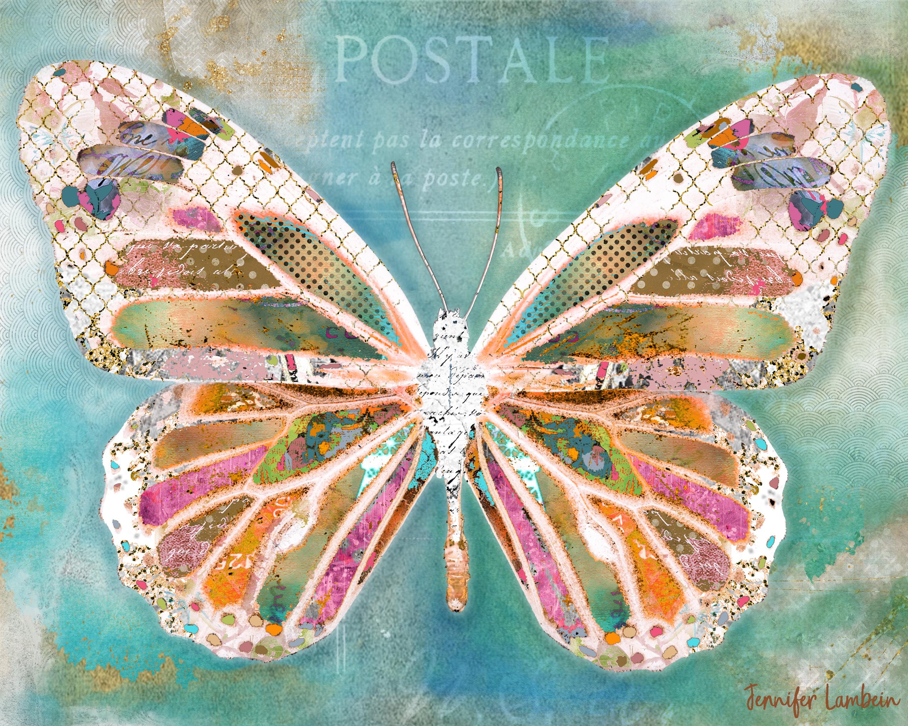 蝶の羽によるコラージュ絵画 蝶の羽によるコラージュ絵画 モルフォ蝶の羽で描かれた絵画、標本