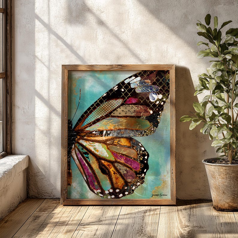 Blue Skies Butterfly Wing Art Print - Rustic Woodland Boho Wall Decor ...