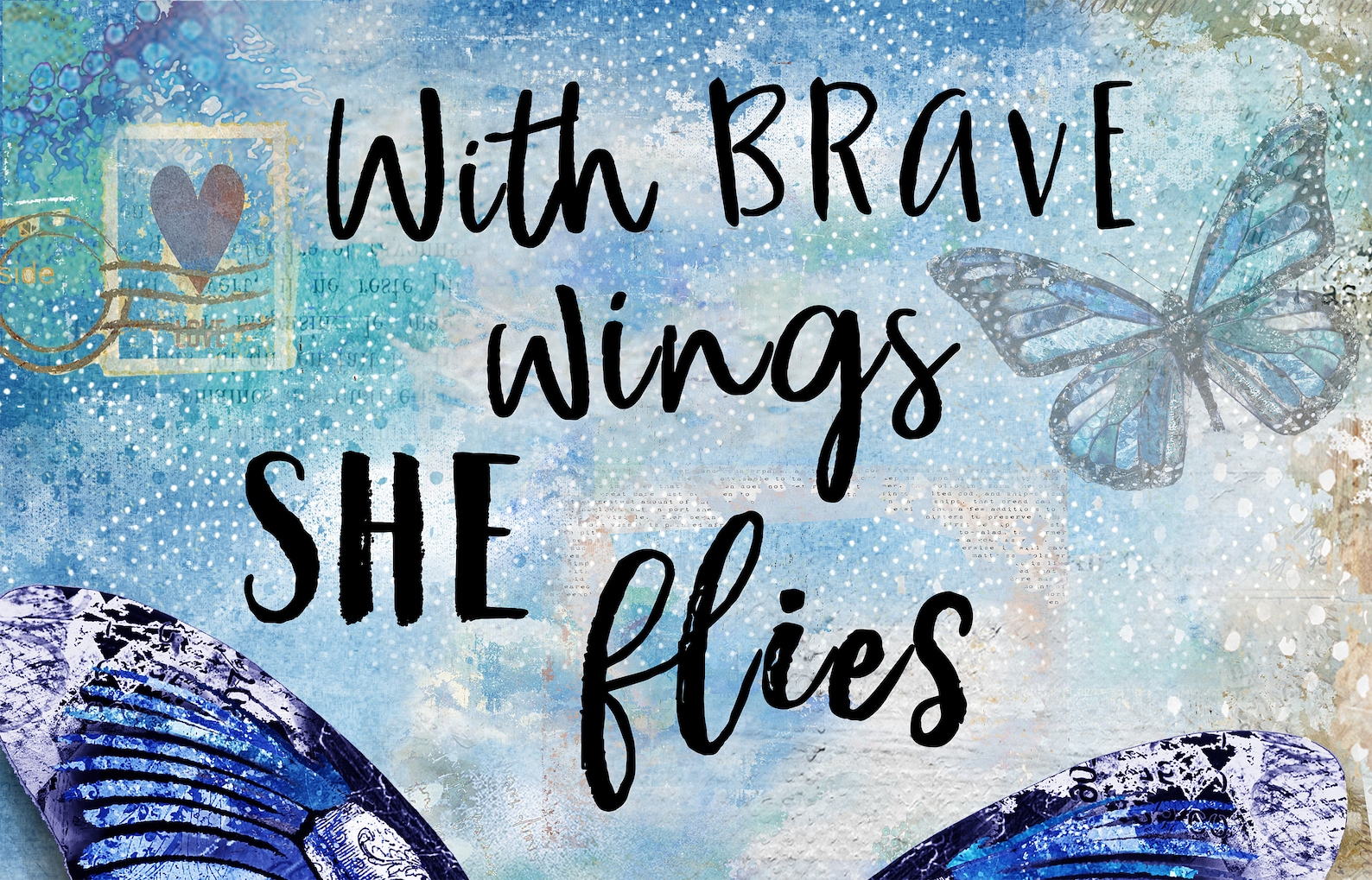Brave Wings Butterfly Art Print - Rustic Blue Woodland Boho Heart Wall ...