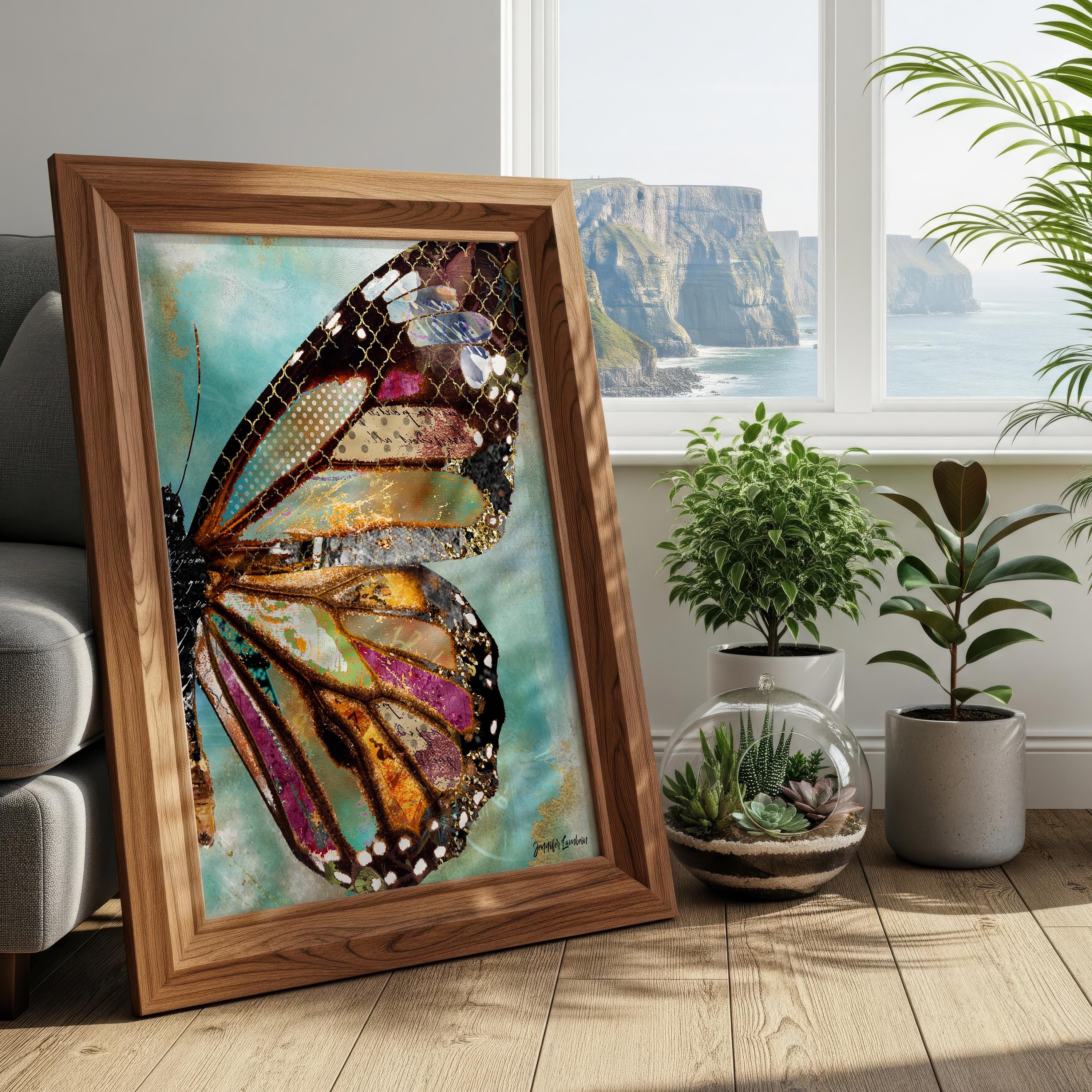 Blue Skies Butterfly Wing Art Print - Rustic Woodland Boho Wall Decor ...
