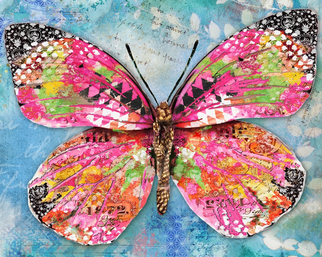 Wonderland Butterfly Art Print Rustic Boho Pretty Pink Wall Decor for ...