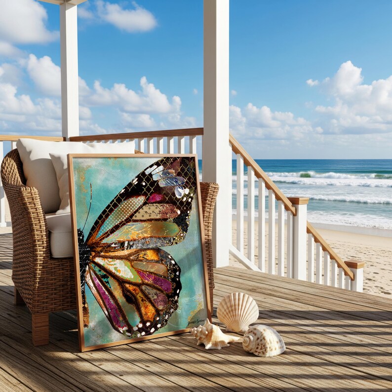 Blue Skies Butterfly Wing Art Print - Rustic Woodland Boho Wall Decor ...