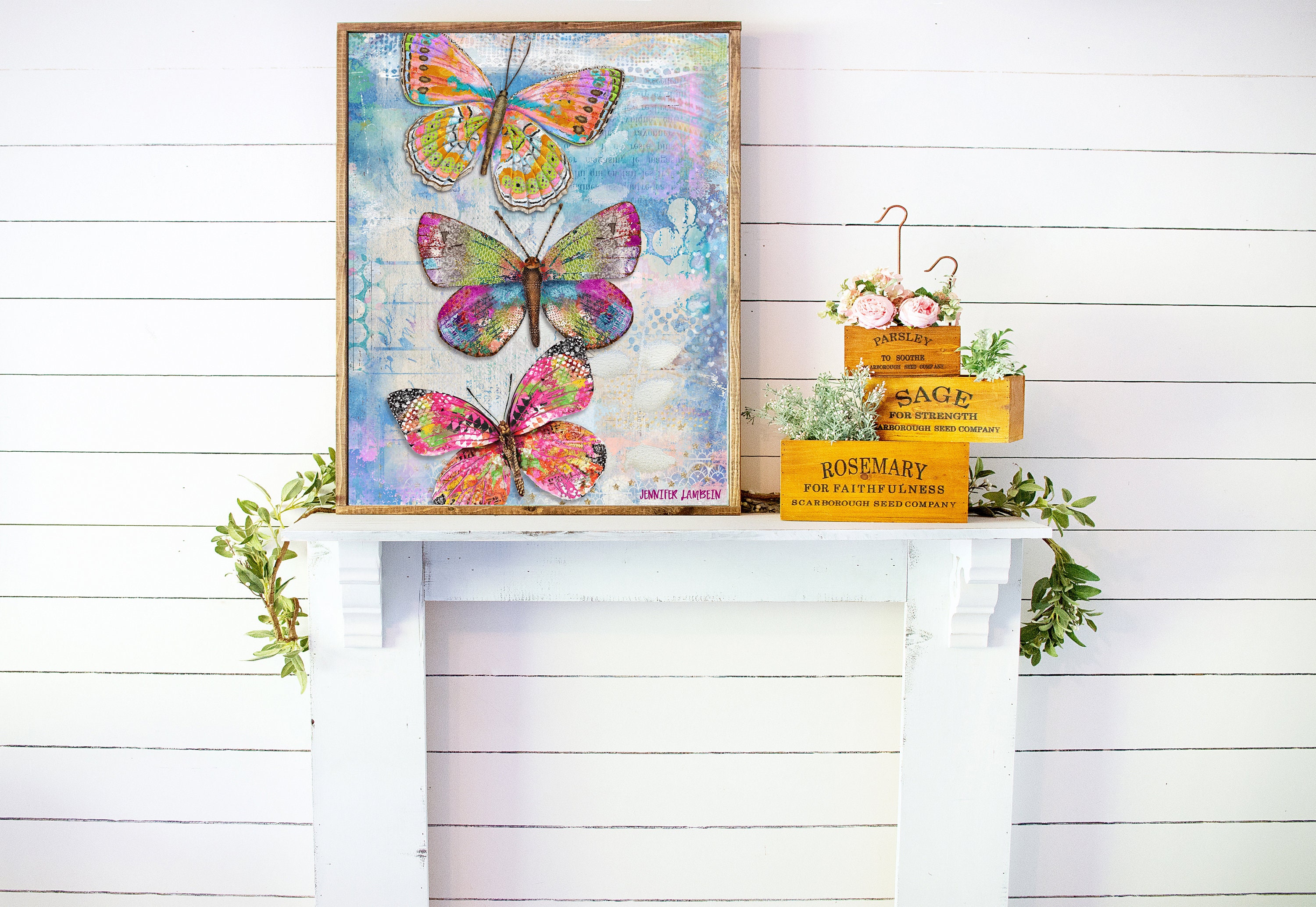 Bright Butterflies Art Print - Rustic Pretty Woodland Watercolor Boho ...