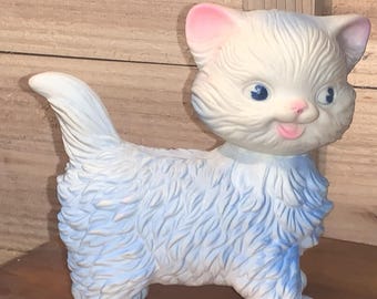 Edward Mobley 1960 Kitty Cat; Blue Rubber Squeak Toy, Long Hair, Head Turns READ