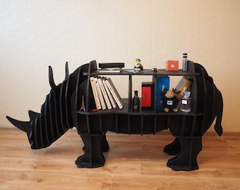 Rhino Shelf CNC interior furniture vector graphics DXF for laser cnc and CNC milling. Vector cutting plan . 3D puzzle