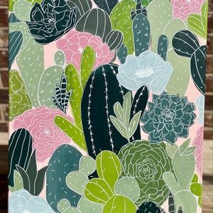 Large Original Cactus/Succulent Painting - 18 x 24 Inches Stretched Canvas - Colorful One-of-a-Kind Wall Art - Mother’s Day Gift