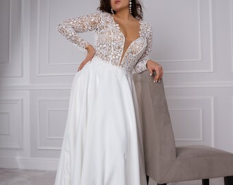 Plus size wedding dress with sleeves | Etsy