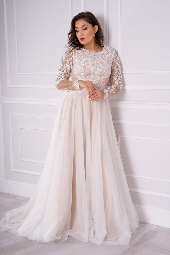 Plus size long sleeve wedding gown elegant A-line wedding | Etsy