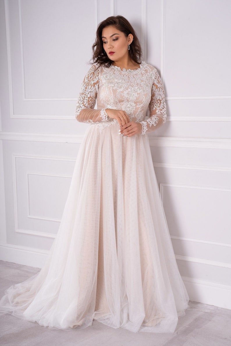 Plus size long sleeve wedding gown elegant A-line wedding