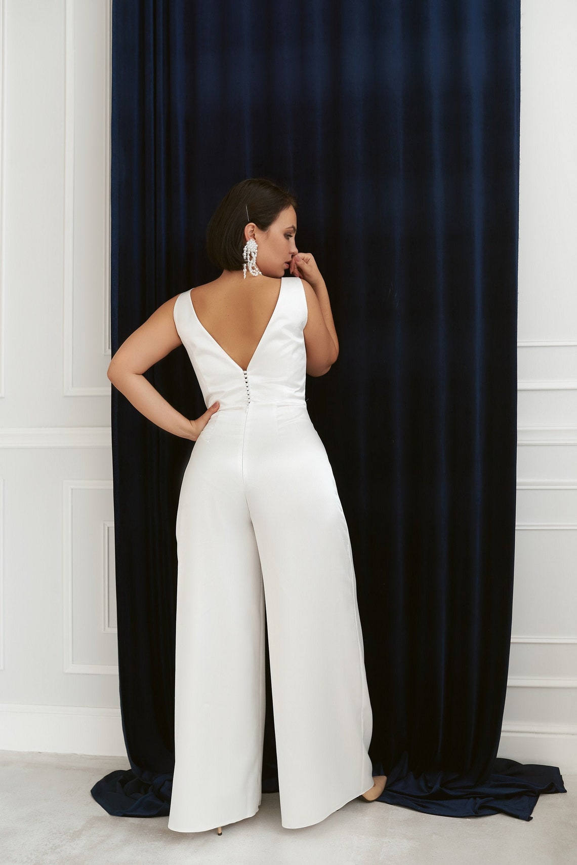 Classy bridal jumpsuit rehearsal dinner jumpsuit satin Etsy