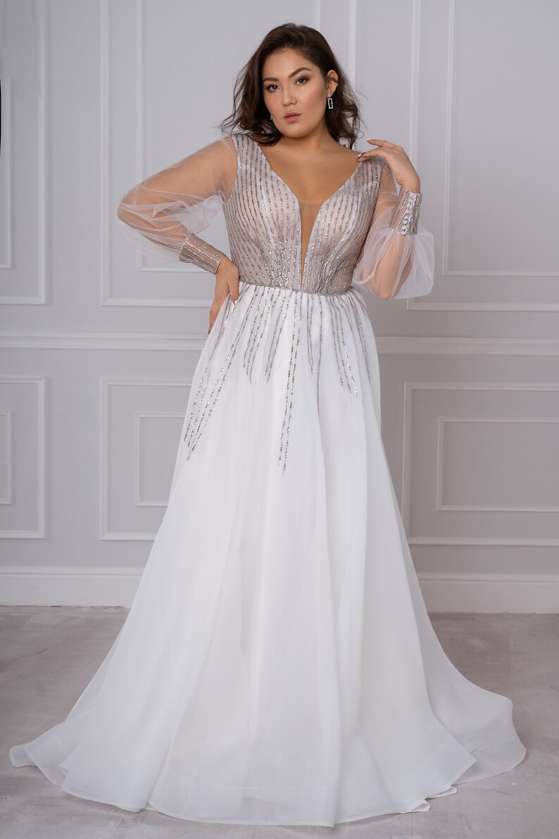 Sparkling organza plus size wedding gown elegant open back Etsy