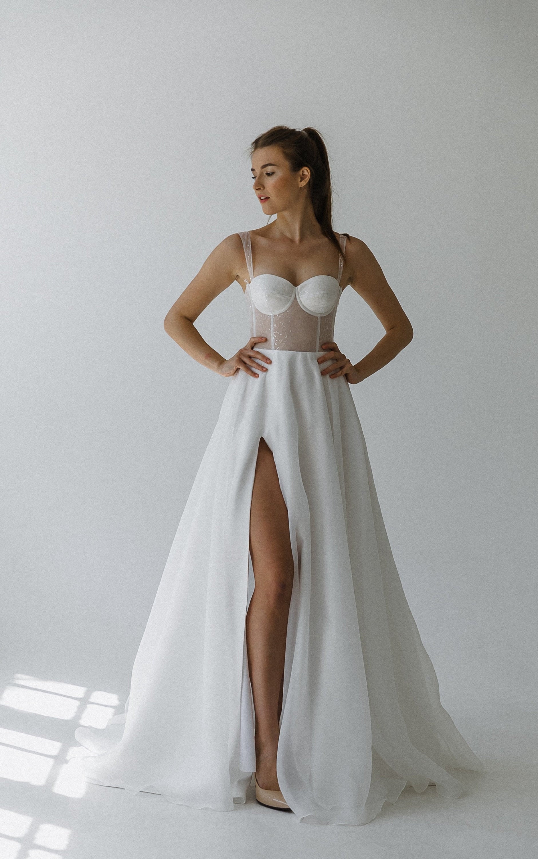 beach wedding dress with slit