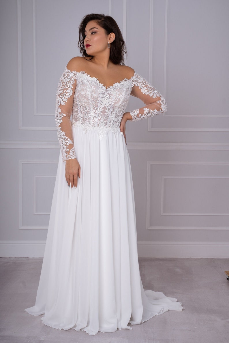 Plus size off-the-shoulder wedding dress long sleeve wedding | Etsy