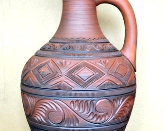 Ceramic clay Wine jug with modeling,for wine