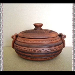 Ceramic clay pots for cooking in the oven Pot "Village" large