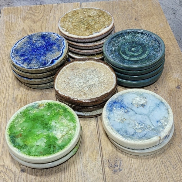 Ceramic Glass Fused one-of-a-kind Pottery Coasters - Kiln Fired