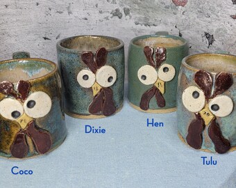 Crazy Chicken Mugs - Handmade - Kiln Fired - Ceramic 13-15 Ounce Pottery