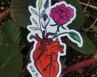wild heart sticker (anatomical heart with flowers)