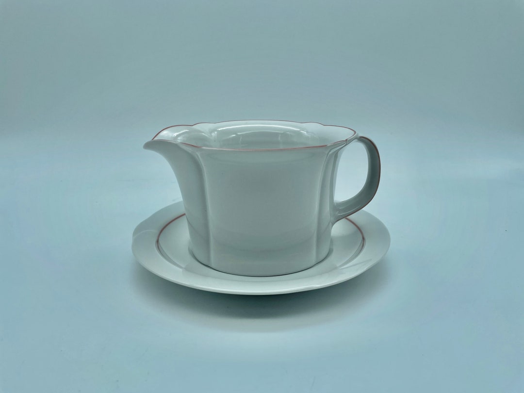 ARZBERG Jug and Saucer . White With Pink Border Etsy