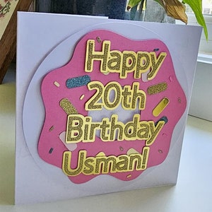 Tarjeta de donut / Cualquier tarjeta de redacción / Tarjeta personalizable / Tarjeta personalizada / Tarjeta temática de donut / Donut / Tarjeta de cumpleaños personalizada