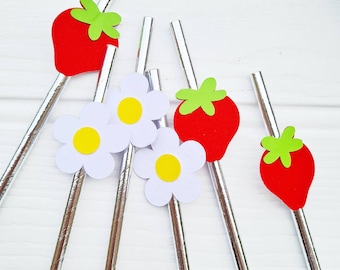 Strawberry Straws | Floral Straws | Strawberry Party Decor | Floral Party Decor | Strawberry Themed Party Decoration | Party Straw