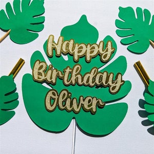Topper per torta giungla / Topper per torta giungla / Pezzi di foglie / Topper per feste giungla / Topper per torta giungla personalizzata / Topper per torta / Personalizzato