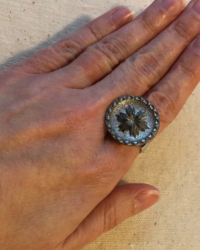 Floral Antique Button Ring (adjustable Band) - Etsy