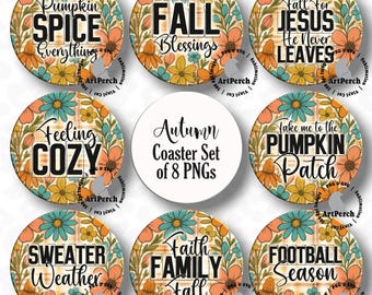 Fall Coaster PNG, Coaster PNG Bundle, Autumn Coaster PNG, Thanksgiving Coaster png, Sublimation Design, Digital Download, png file