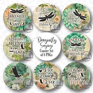 Dragonfly Coaster PNG, Vintage Dragonfly, Dragonfly Coaster Design, Sublimation Design, Digital File, Car Coaster PNG, Coaster Clipart