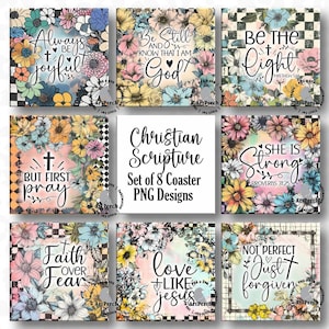 Christian Coaster PNG, Square Coaster PNG, Coaster Bundle, Scripture Coaster PNG, Sublimation Design, Vintage Rustic Floral, Digital File