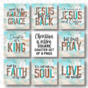 Square Coaster PNG, Western Coaster Sublimation Design, Christian Square Coaster PNG, Scripture Coaster PNG, Digital Download
