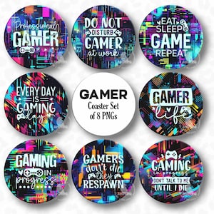 Posavasos para gamers (PNG), pin de botón (PNG), diseño de botón, diseño de posavasos para gamers, llavero para gaming (PNG), diseño de sublimación, descarga digital