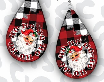Santa Earring Design, Ho Ho Santa Claus Teardrop Earring PNG Sublimation Design, Christmas Earring PNG, Drop Earring PNG, Digital Download