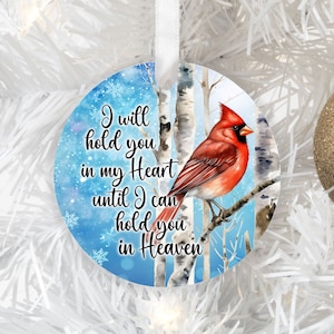 Memorial Ornament PNG, ich werde dich in meinem Herzen halten, Kardinal Ornament PNG, Weihnachtskardinal PNG, digitaler Download, rote Kardinal Verzierung