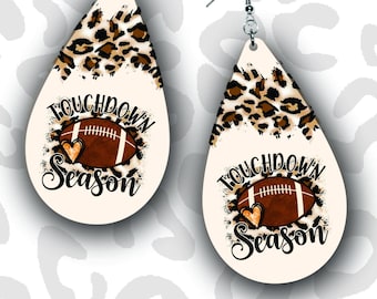 Diseño de sublimación PNG de aretes con estampado de leopardo y fútbol americano de temporada Touchdown por ArtPerch - Descarga instantánea