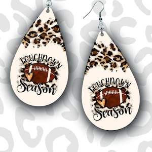 Touchdown Season Football, Leopard Print, Earring PNG Sublimation Design by ArtPerch - Instant Download