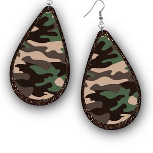Camo Earring PNG, Camo Drop Earring Sublimation Design, Drop Earring PNG, Digital Download, Graphic Clipart, Military Pattern Earring PNG