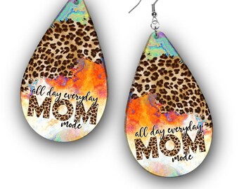Mom Earring PNG, All Day Everyday Mom Mode, Drop Earring PNG, Sublimation Design, Mother's Day Drop Earring Design, Digital Download