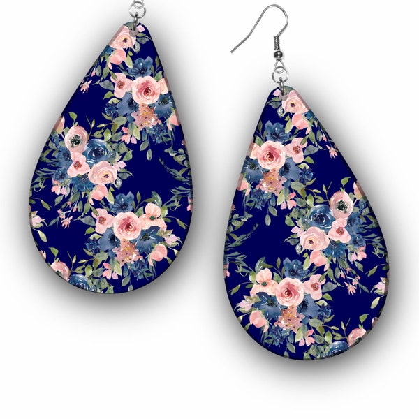 Earring PNG, Floral Earring PNG, Navy Blue Pink Blush, Drop Earring PNG, Sublimation Design, Digital Download