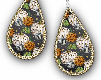 Leopard Pumpkins Drop Earring PNG, Earring Sublimation Design, Autumn, Fall, Thanksgiving, Pumpkin Earring PNG, Digital Download