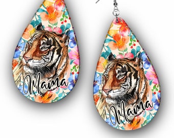 Mama Earring PNG, Mama Tiger Earring PNG, Drop Earring Design, Sublimation Design, Drop Earring PNG, Digital Download
