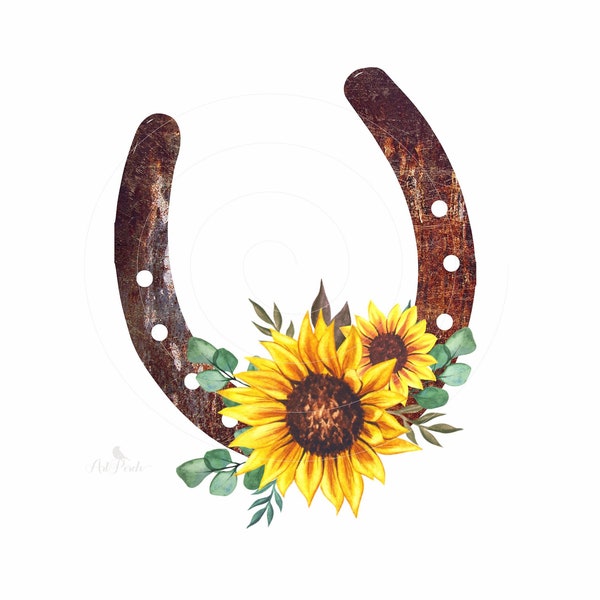 Rusty Sunflower Horseshoe Sublimation PNG Design - Instant Download