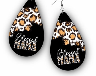 Earring PNG, Blessed Mama Earring PNG, Mama Earring PNG, Leopard Print, Mother Earring Design, Sublimation Design, Digital Download