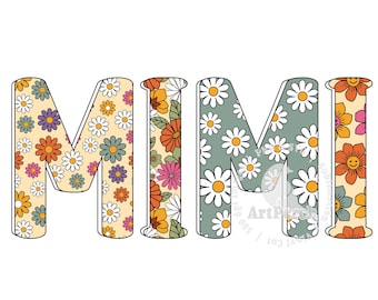 Retro Mimi PNG, Floral Mimi Shirt Design, Mother Day PNG, Mimi PNG, Sublimation Design, Retro Floral Pattern, Digital Download