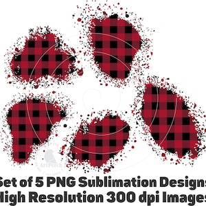 Red Black Buffalo Plaid Sublimation Background Patches by ArtPerch - Set of 5 - Instant Download