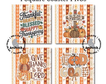 Thanksgiving Coaster png, Christian Coaster png, Square Coaster PNG, Coaster Bundle of 4, Fall Coaster png, Autumn Coaster png, Digital file
