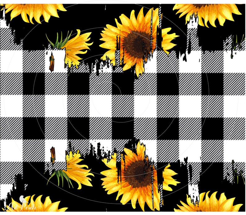 Black White Buffalo Plaid and Sunflowers Tumbler Design Etsy