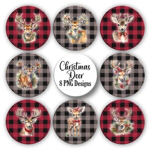 Christmas Deer PNG, Ornament, Coaster, Sublimation Design, Deer Coaster PNG, Christmas Ornament PNG. Winter Deer Ornament Design, Set of 8