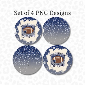 Football Coaster PNG, Navy Blue Silver Stars, Touchdown Season Coaster PNG, Sublimation Design, Fall Football, Digital Download